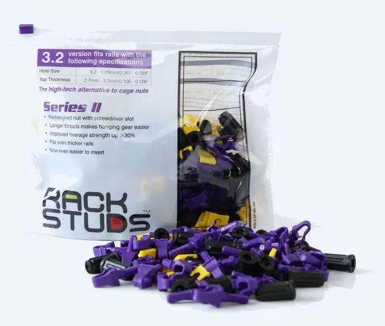 RackStuds™ Series II Purple: 100 Pack, featuring a strong and innovative design for easy equipment mounting in 19" racks.