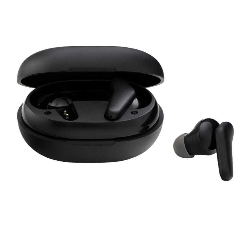 RAPOO i100 Bluetooth TWS Earphones in a sleek design with a portable charging case.