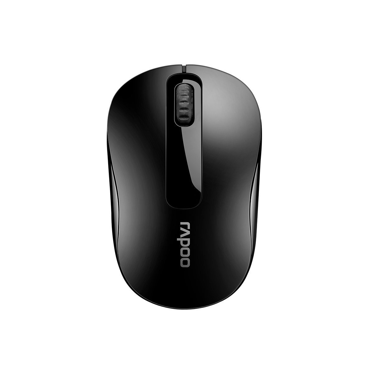 RAPOO M10 PLUS 2.4GHz Wireless Optical Mouse in black, showcasing its sleek design and three-button layout.