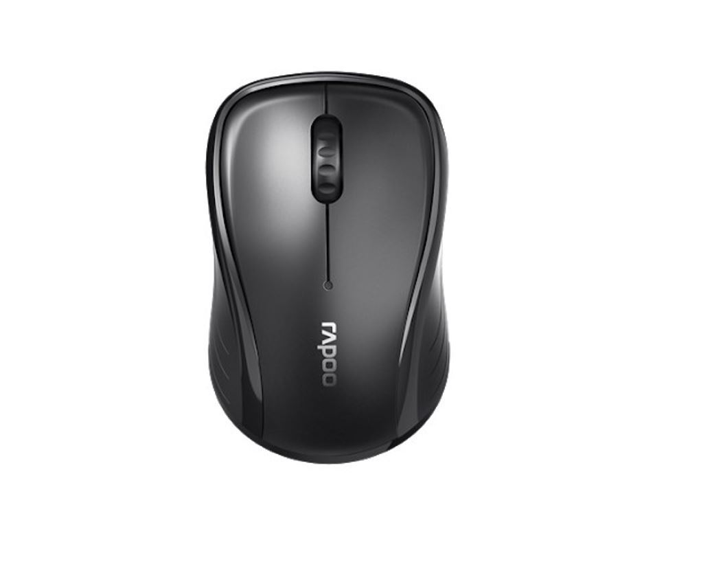 RAPOO M260 Wireless Bluetooth Mouse in sleek black design, showcasing its compact size and multi-mode connectivity features.