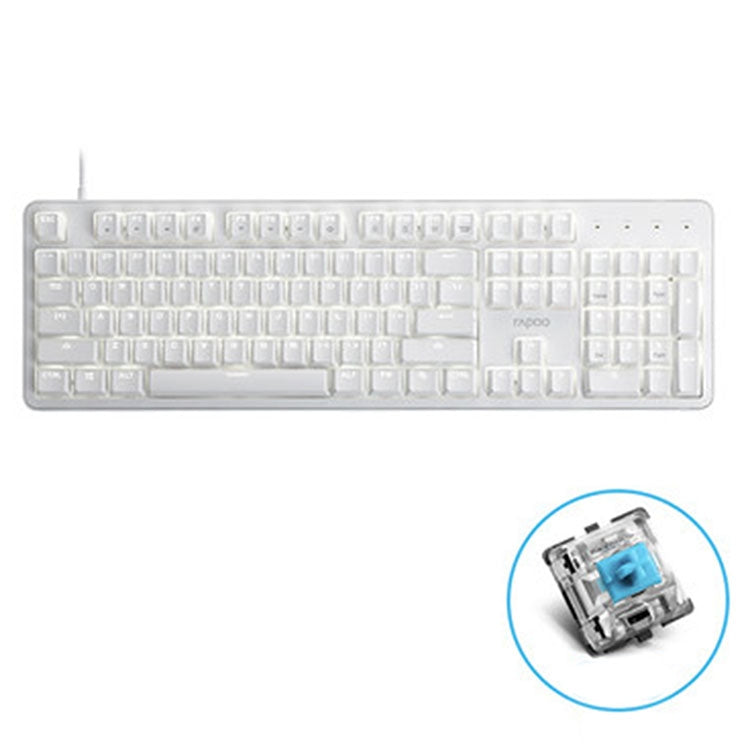 Rapoo MT710 Wired Keyboard with 104 keys and white backlight, showcasing its sleek design and durable materials.