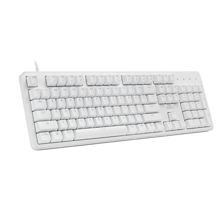 Rapoo MT710 Wired Keyboard with 104 keys and white backlight, showcasing its sleek design and durable materials.