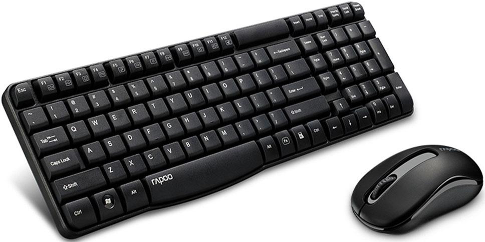 RAPOO X1800S Wireless Optical Keyboard and Mouse Combo in black, showcasing sleek design and compact nano receiver.