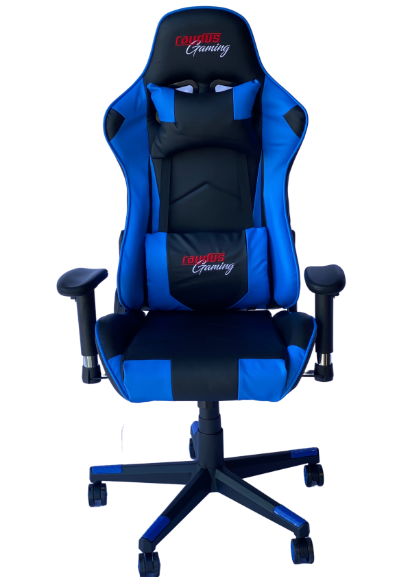 RAYDUS Gaming Racer Chair in blue with high backrest and adjustable features, designed for comfort and support.