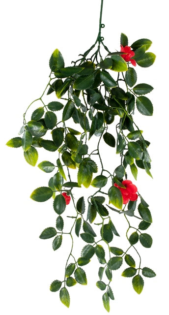 A vibrant 60cm red mixed hanging foliage featuring lush green leaves and bright red flowers, perfect for indoor and outdoor decoration.