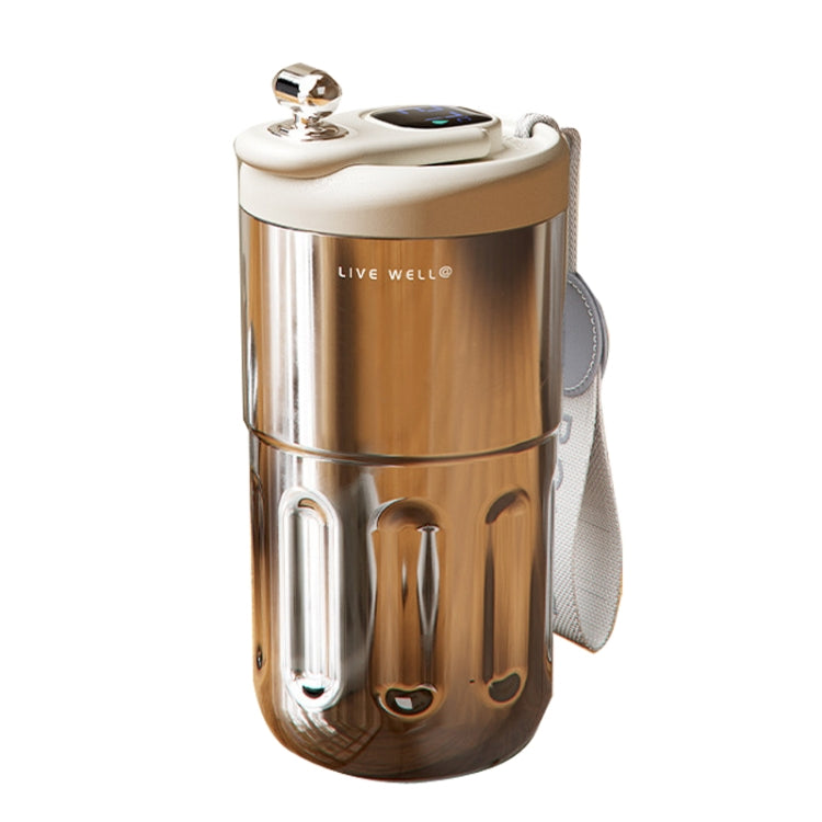 Relea JV012237 Portable Stainless Steel Coffee Insulation Cup with digital display and carrying rope, showcasing its sleek design and functionality.