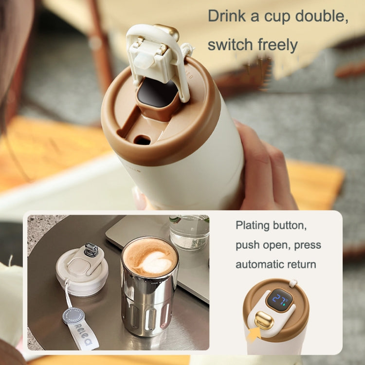 Relea JV012237 Portable Stainless Steel Coffee Insulation Cup with digital display and carrying rope, showcasing its sleek design and functionality.