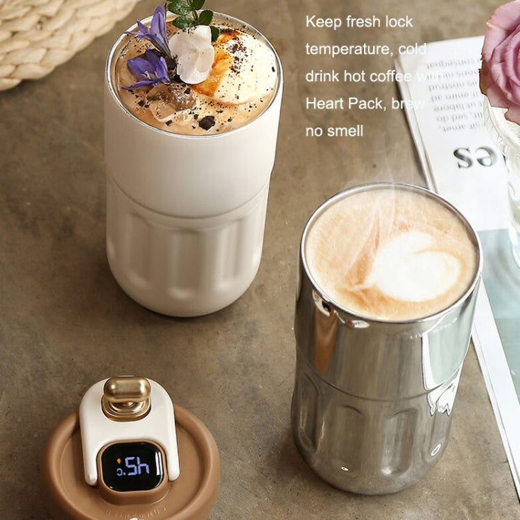 Relea JV012237 Portable Stainless Steel Coffee Insulation Cup with digital display and carrying rope, showcasing its sleek design and functionality.