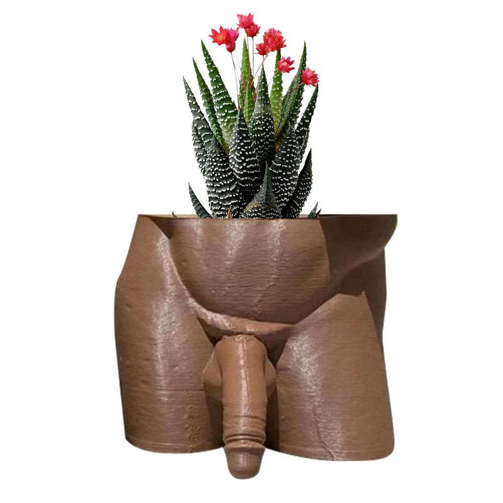 A quirky resin plant pot shaped like a naked man's butt, ideal for growing succulents or ferns, adding humor to home decor.