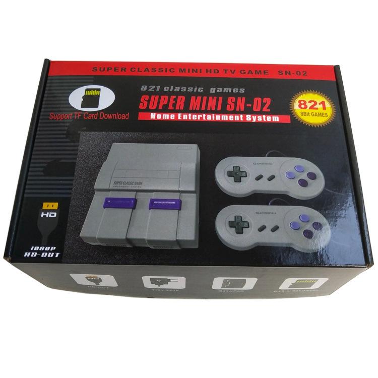 Retro Inspired Game Console with HDMI, featuring two controllers and a selection of 821 classic games preloaded.