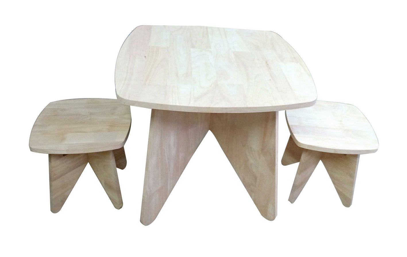 Retro Kid table and stool set made from rubber wood, featuring a stylish design with two stools and a table, perfect for children's playrooms.