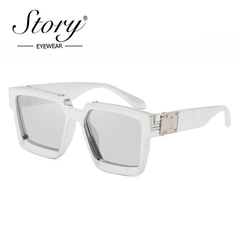 Retro Steampunk Square Sunglasses for men with a silver frame and mirrored lenses, showcasing a vintage luxury design.