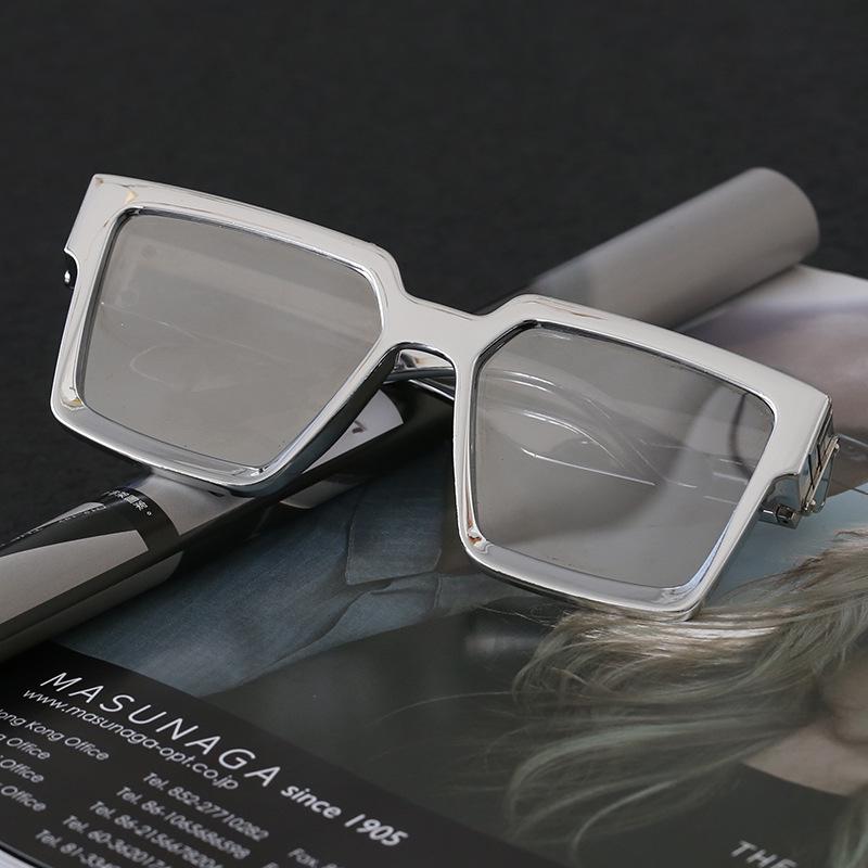 Retro Steampunk Square Sunglasses for men with a silver frame and mirrored lenses, showcasing a vintage luxury design.