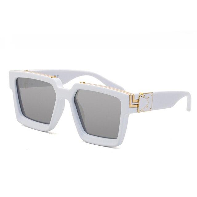 Retro Steampunk Square Sunglasses for men with a silver frame and mirrored lenses, showcasing a vintage luxury design.