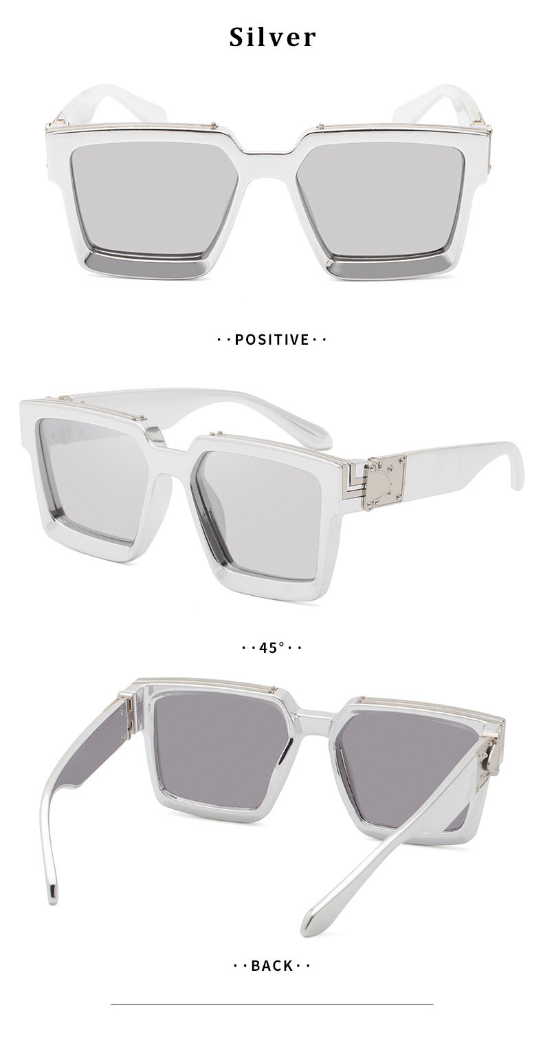 Retro Steampunk Square Sunglasses for men with a silver frame and mirrored lenses, showcasing a vintage luxury design.