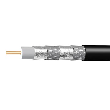 RG11 Coax 100m cable showcasing its robust construction and connectors, ideal for high-performance signal transmission.