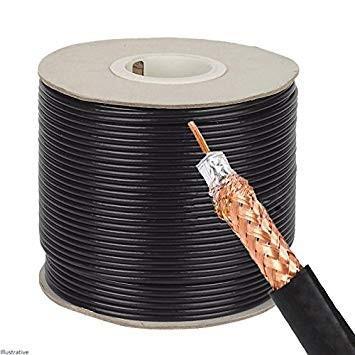 RG59 coaxial cable in black color, 305 meters long, packaged in a pull box for easy installation.