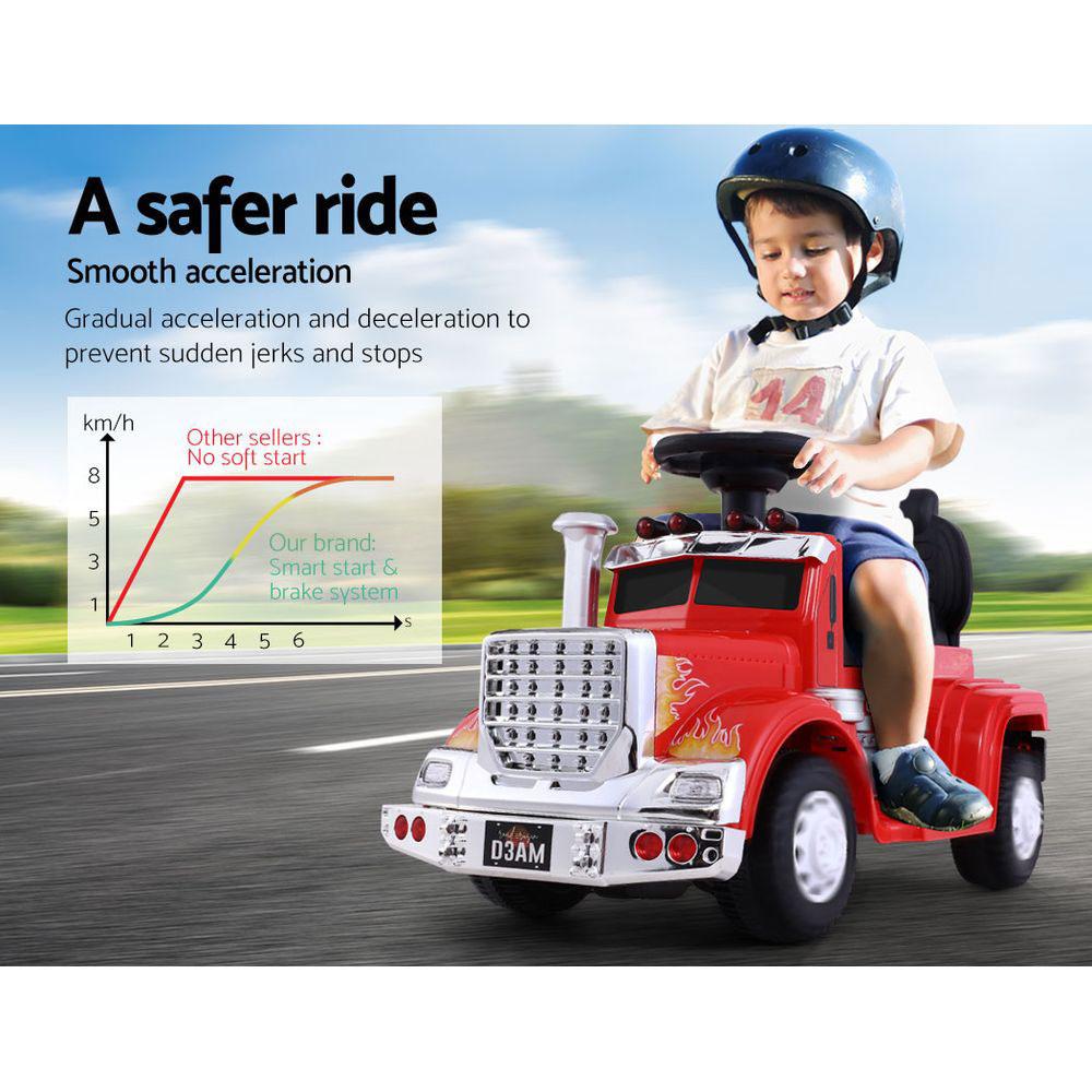 A vibrant kids electric ride on truck in five colors, featuring headlights, anti-slip tires, and a comfortable seat, perfect for children aged 3-8.