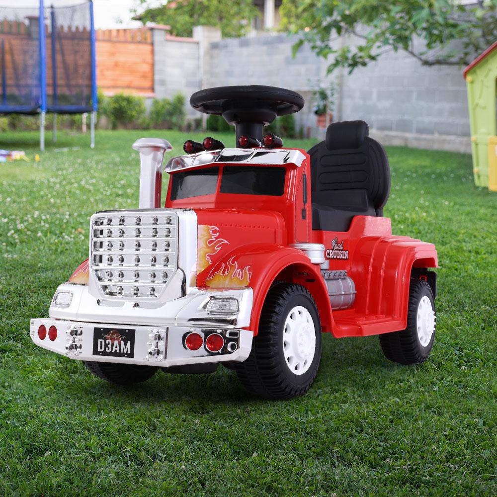 A vibrant kids electric ride on truck in five colors, featuring headlights, anti-slip tires, and a comfortable seat, perfect for children aged 3-8.