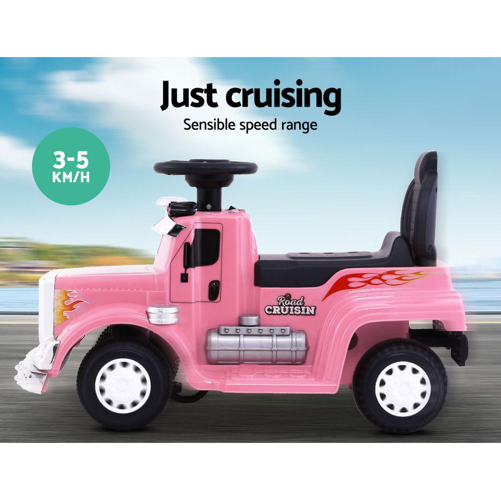 A vibrant kids electric ride on truck in five colors, featuring realistic design, headlights, and anti-slip tyres, perfect for children aged 3-8.