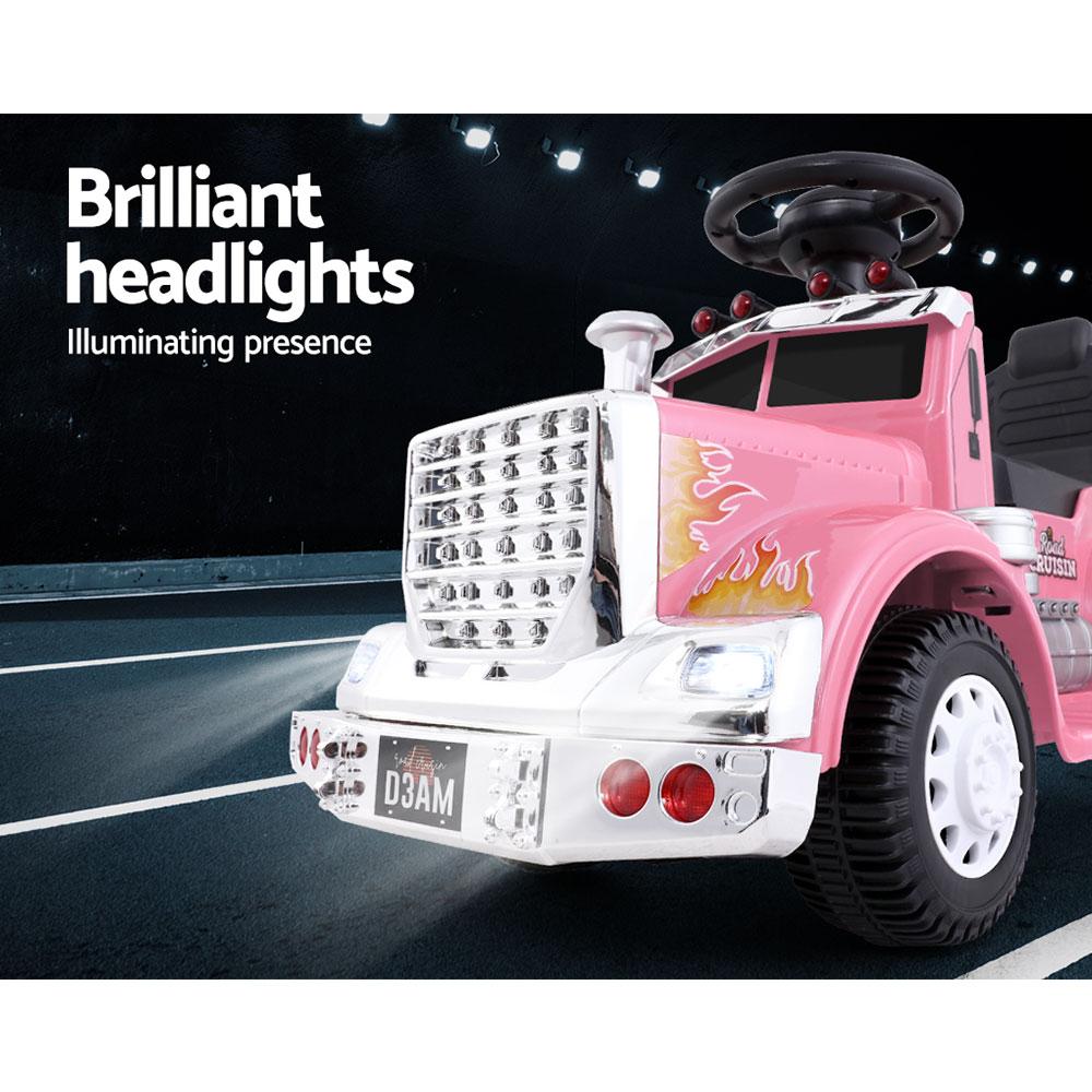 A vibrant kids electric ride on truck in five colors, featuring realistic design, headlights, and anti-slip tyres, perfect for children aged 3-8.