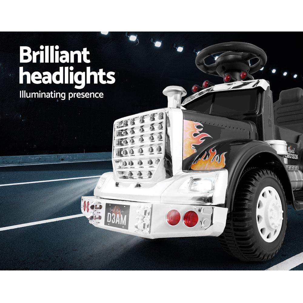 A vibrant kids electric ride-on truck in five colors, featuring headlights and anti-slip tyres, designed for children aged 3-8 years.