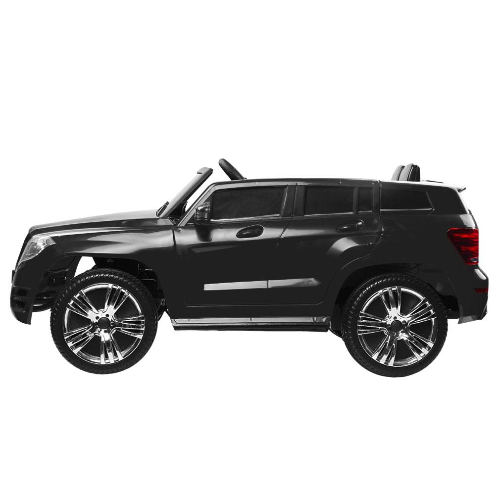 Rigo Kids Ride On Car in black, resembling a Mercedes Benz ML 450, featuring a sleek design and functional dashboard.