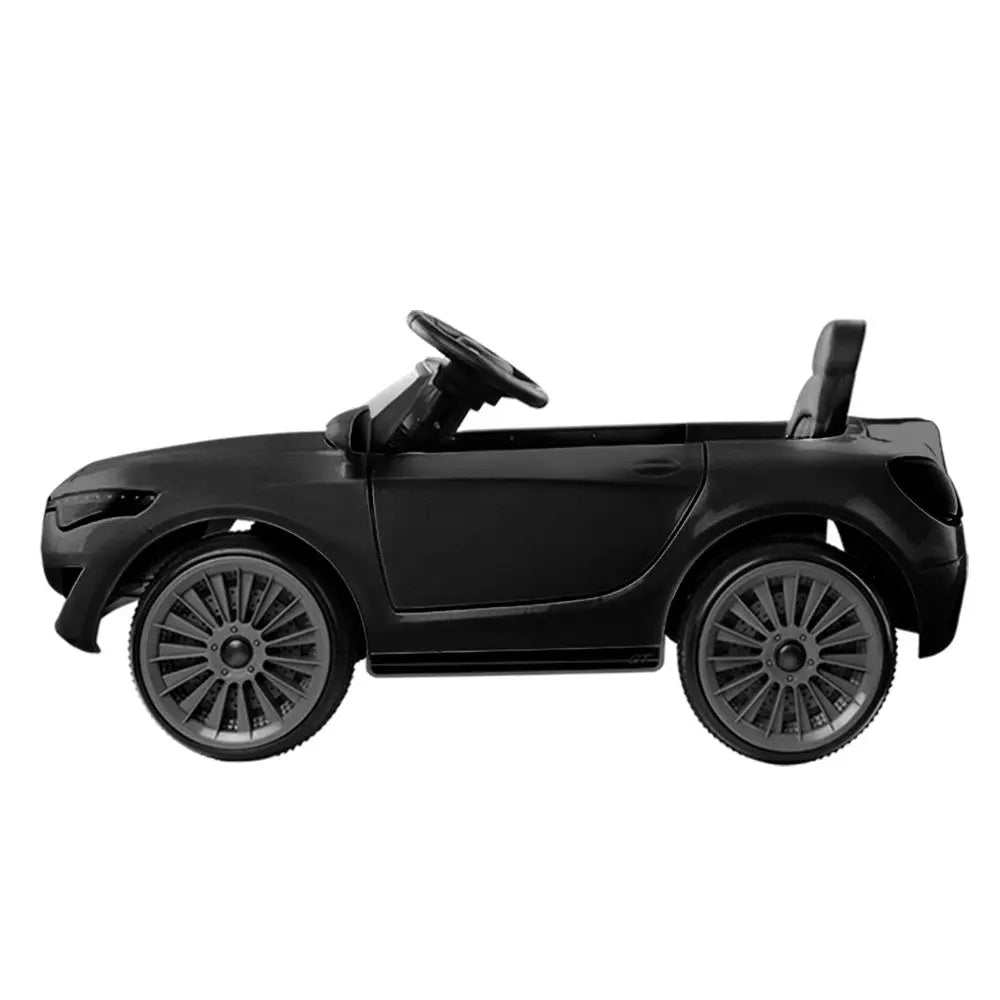 Rigo Kids Ride On Car in black, featuring Maserati-inspired design, remote control, and safety features for children.