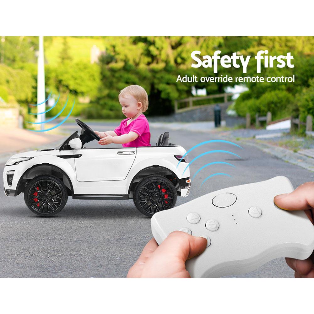 Rigo Kids Ride On Car in white, featuring a sleek design, working doors, and a digital dashboard for a realistic driving experience.