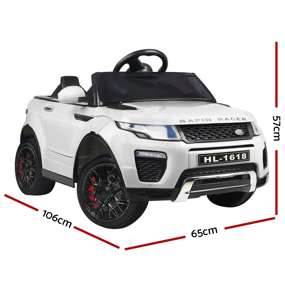 Rigo Kids Ride On Car in white, featuring a sleek design, working doors, and a digital dashboard for a realistic driving experience.