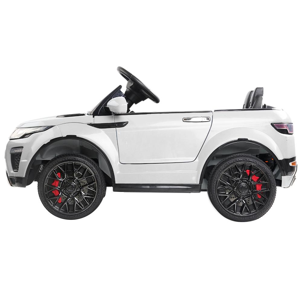 Rigo Kids Ride On Car in white, featuring a sleek design, working doors, and a digital dashboard for a realistic driving experience.