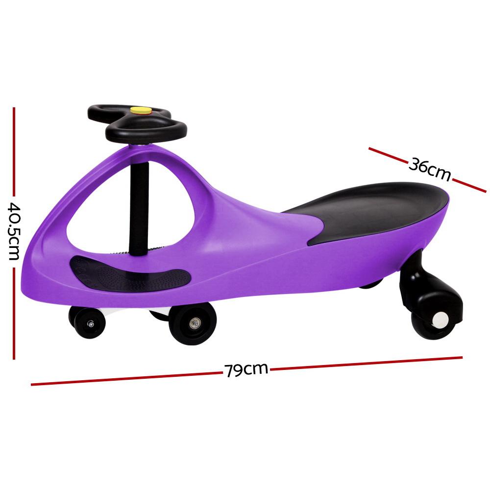 Rigo Kids Ride On Swing Car in Purple, a pedal-free toy designed for children, featuring a sturdy construction and a vibrant color.