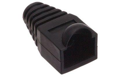 Pack of 100 black RJ45 boots for network connectors, designed for protection and durability.