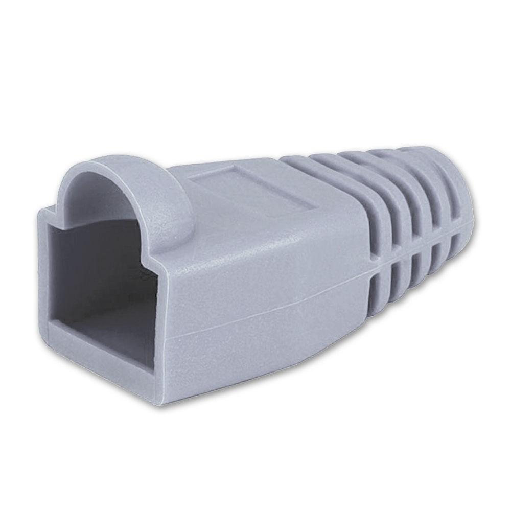 A pack of 100 grey RJ45 boots designed for connector protection.