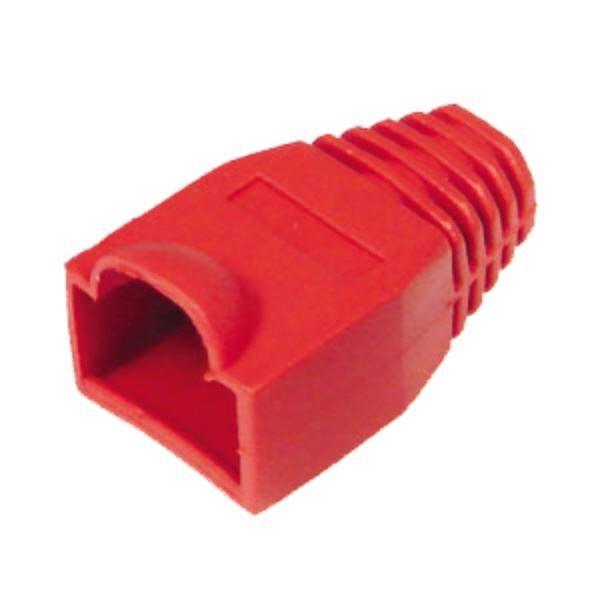 A pack of 100 red RJ45 boots designed for protecting RJ45 connectors in networking applications.