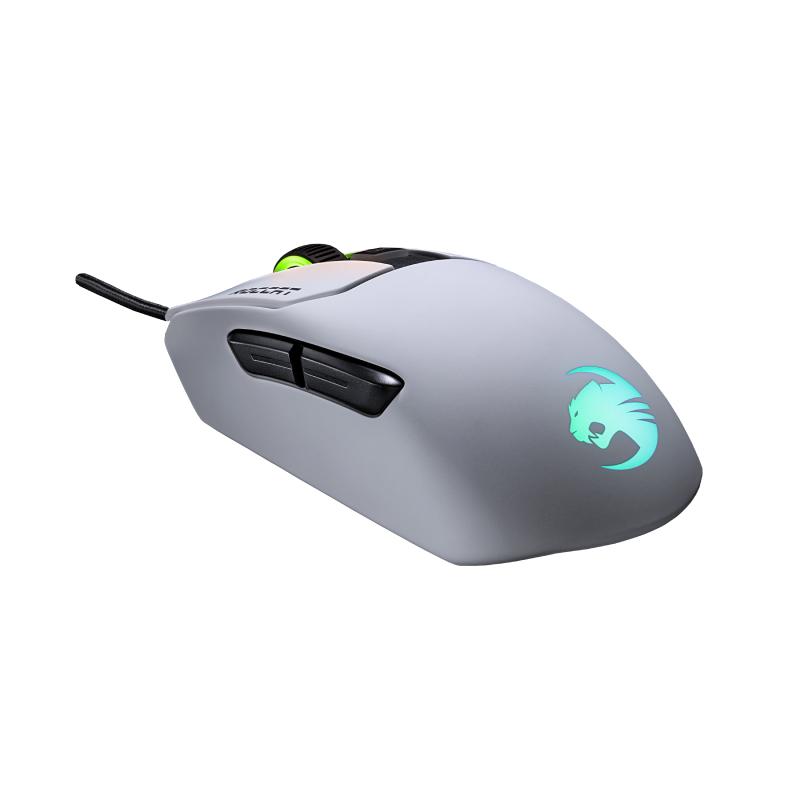 ROCCAT Mouse Kain 122 AIMO WH featuring ergonomic design and customizable RGB lighting.