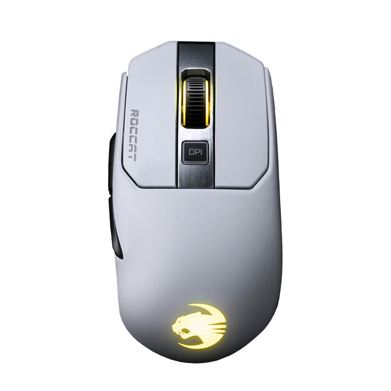 ROCCAT Mouse Kain 202 AIMO WH featuring ergonomic design and customizable RGB lighting.