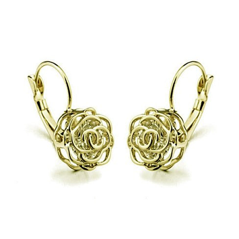 Elegant ROSE IS A ROSE 18kt Rose Crystal Earrings featuring diamond crystals in rose, white, and yellow gold finishes.