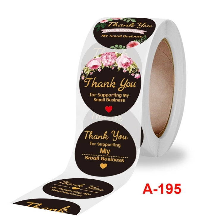 Round floral thank you stickers on a roll, ideal for gift wrapping and envelope sealing.