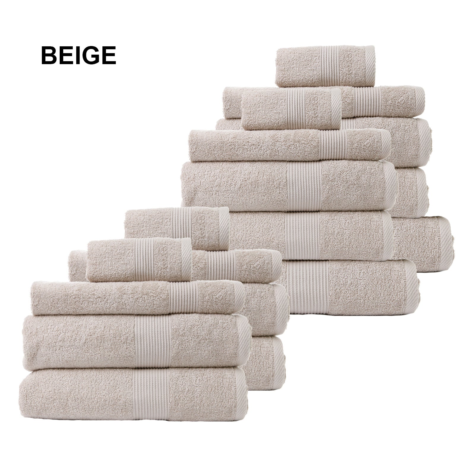 Royal Comfort 18 Piece Cotton Bamboo Towel Bundle Set featuring plush towels in various sizes, showcasing their luxurious texture and woven border design.