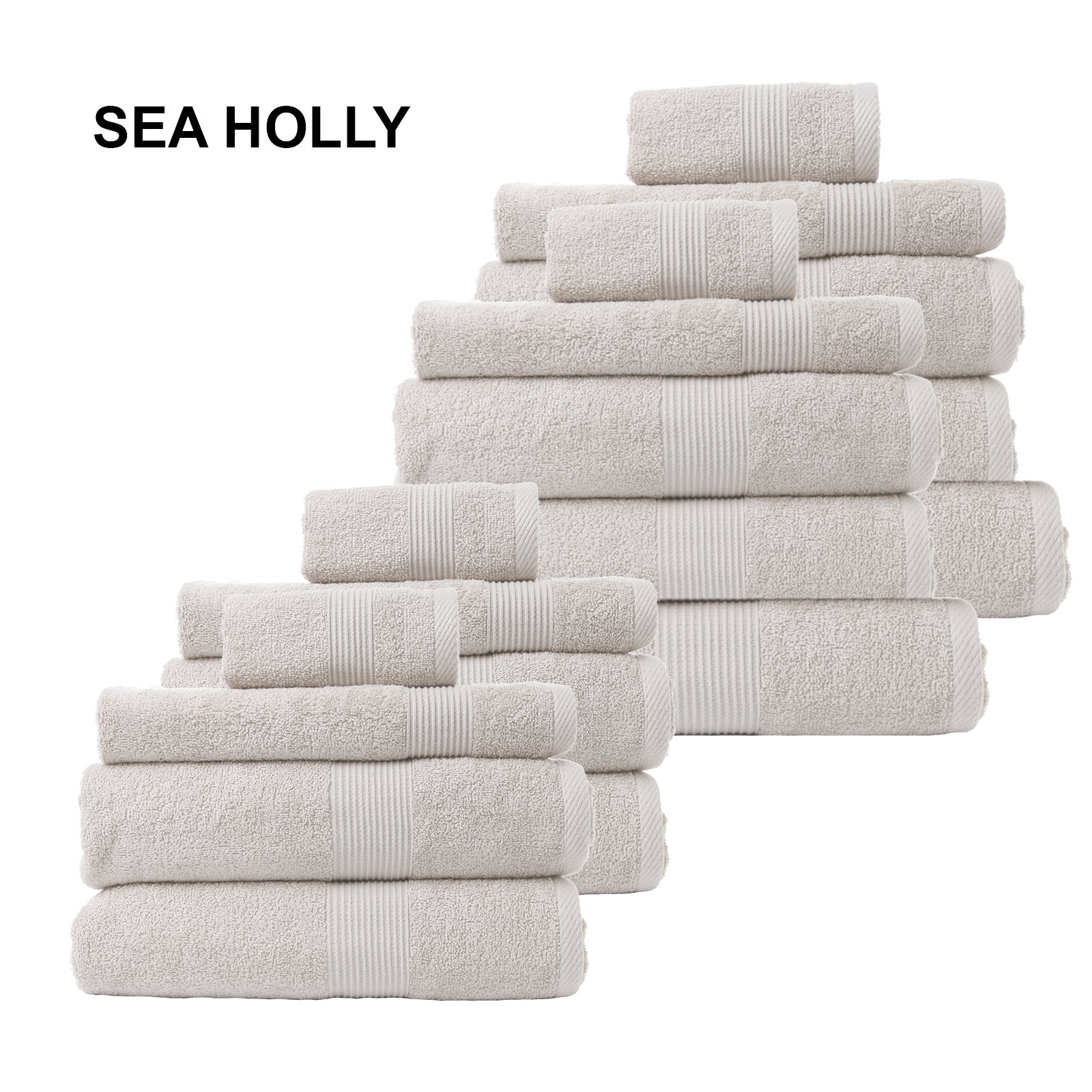 Royal Comfort 18 Piece Cotton Bamboo Towel Bundle Set showcasing various towel sizes and bath mats in a luxurious cotton-bamboo blend.