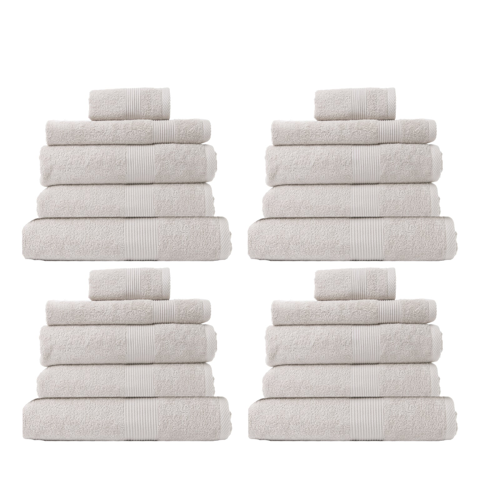 Royal Comfort 20 Piece Cotton Bamboo Towel Bundle Set featuring plush towels in various sizes, showcasing their luxurious texture and woven border design.