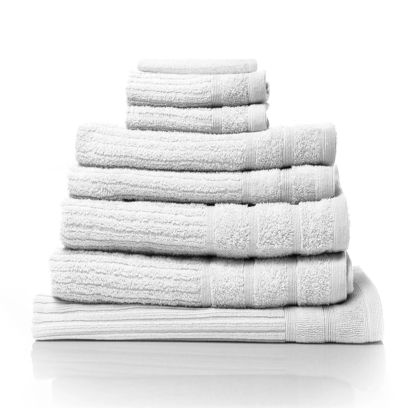 Royal Comfort Eden Egyptian Cotton 600GSM 8 Piece Luxury Bath Towels set featuring various colors and textures, showcasing softness and elegance.