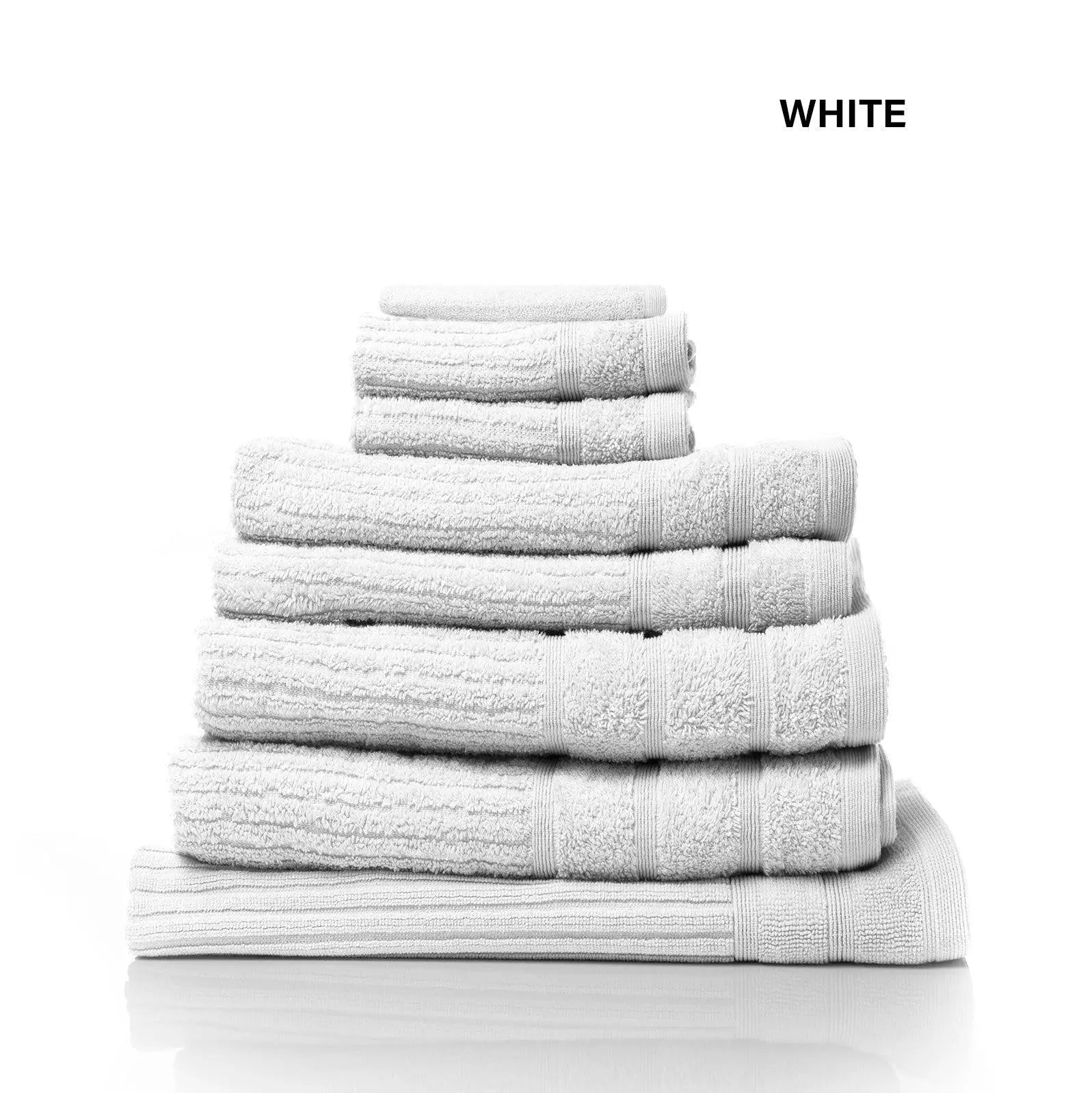 Royal Comfort Eden Egyptian Cotton 600GSM 8 Piece Luxury Bath Towels set featuring various colors and textures, showcasing softness and elegance.