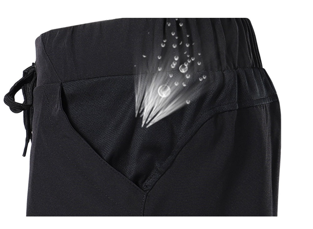 Women's 2 in 1 running shorts featuring an elastic waistband, breathable fabric, and reflective details, perfect for jogging and fitness activities.