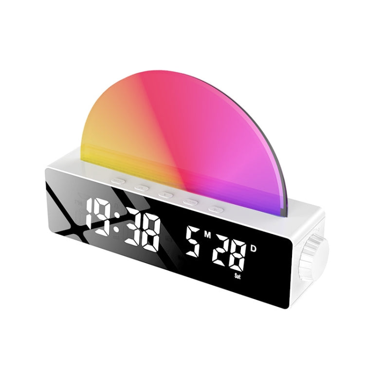 S286 Sunset Light LED Digital Display Electronic Clock with RGB lighting and mirror design.