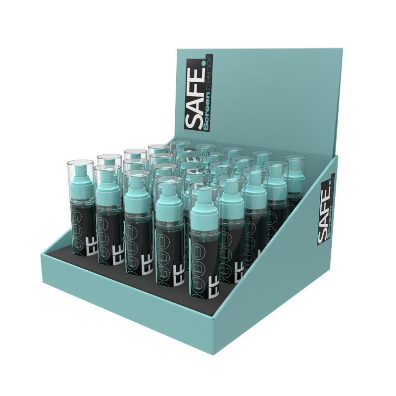 A pack of 25 SAFE Glass Spray bottles, each 80ml, designed for streak-free cleaning of glass surfaces.