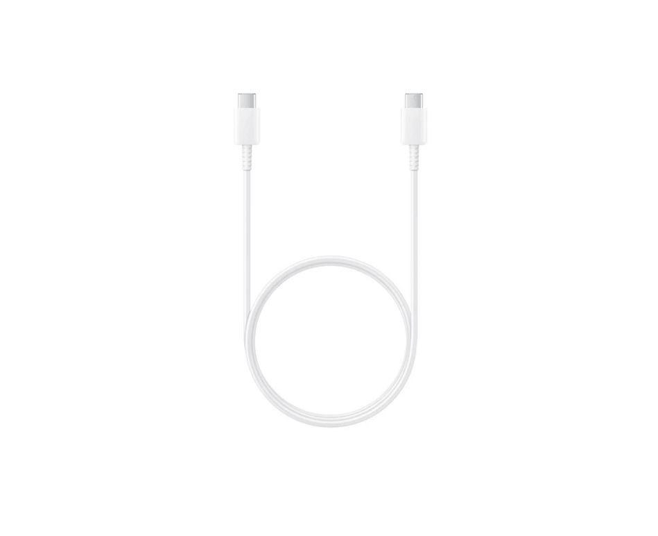 SAMSUNG 100W USB Type C to C Cable in white, showcasing its reversible connector and 1 meter length.