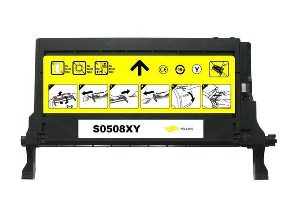 SAMSUNG CLT-Y508L Premium Remanufactured Yellow Toner cartridge, showcasing its vibrant yellow color and premium quality design.