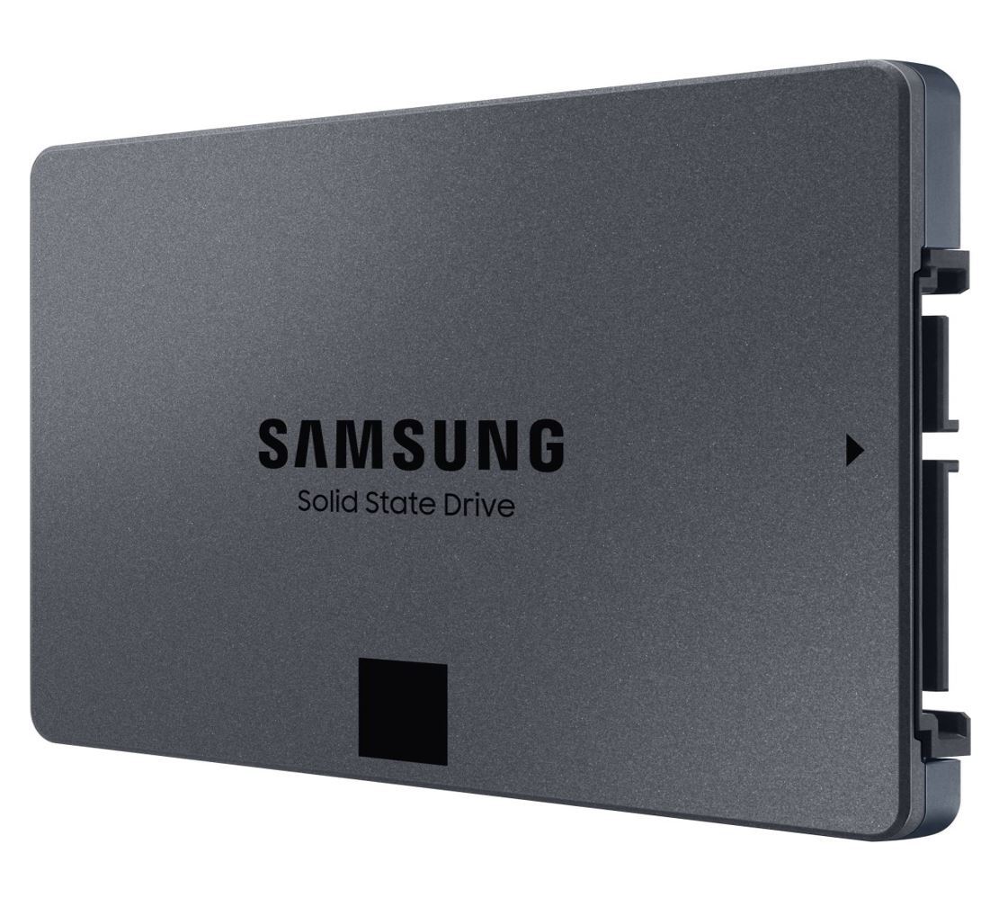 Samsung 870 QVO 4TB V-NAND SSD in 2.5-inch form factor, showcasing its sleek design and specifications.